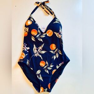 NWT LOFT Beach One Piece Swimsuit - Navy and Orange Floral